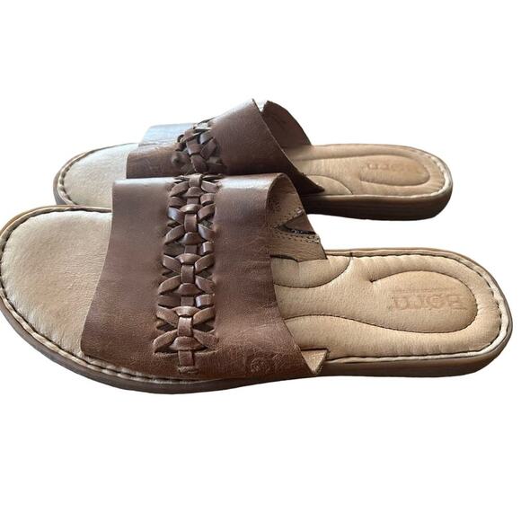 Born Shoes - Born Leather Brown  Tan Boho Slide Sandals Size 9